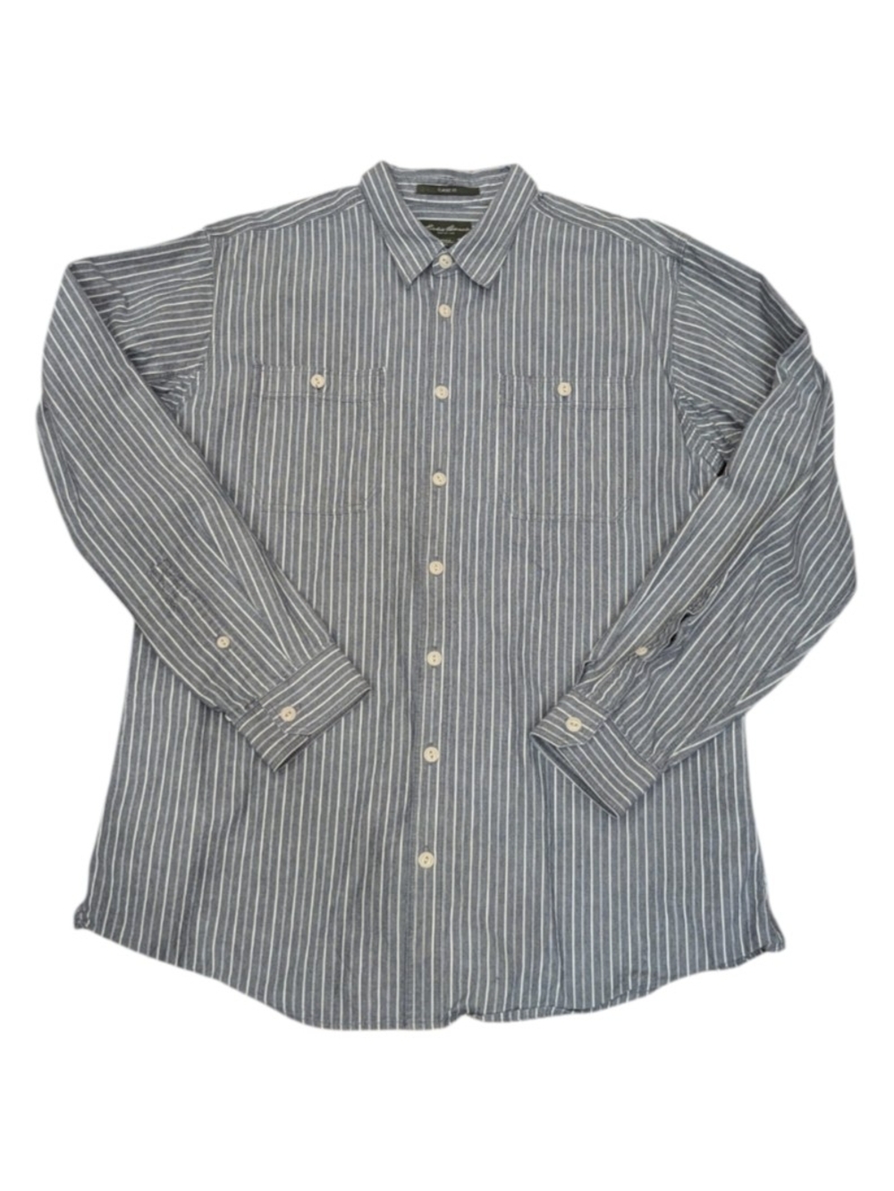 Eddie Bauer Classic Fit Gray Stripped #7839 Gusseted LS HW Shirt Men's TXL*